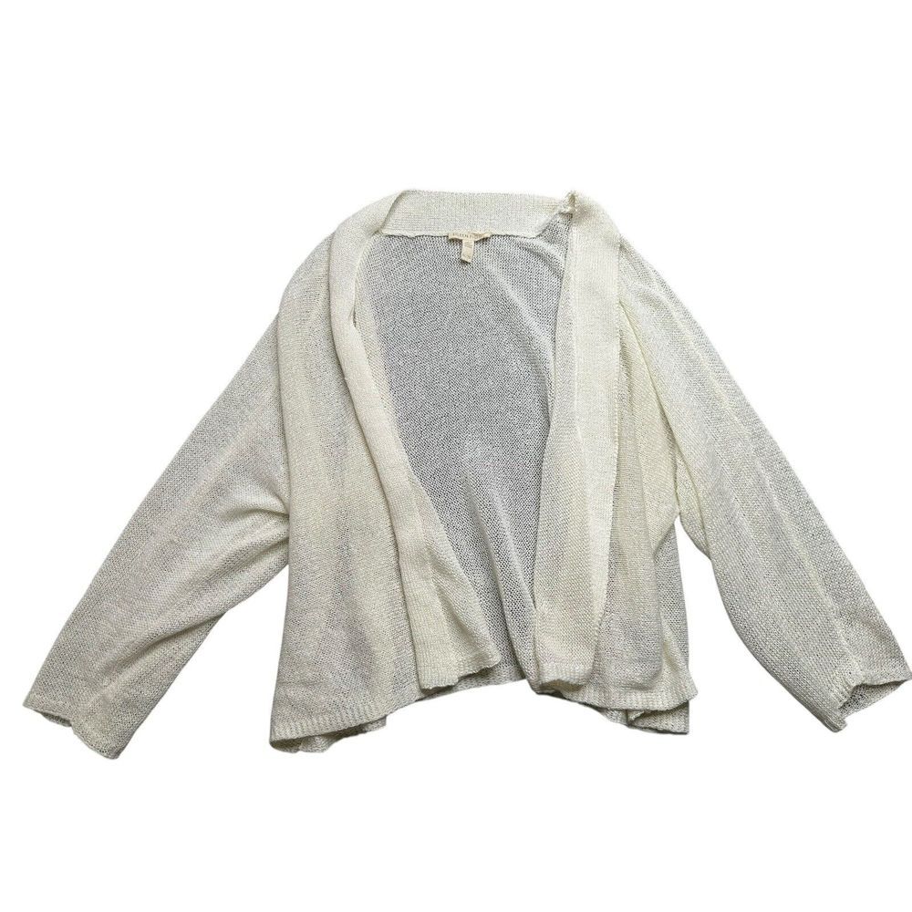 Eileen Fisher Open Knit Cardigan Linen Blend Beige Off-White Size XL